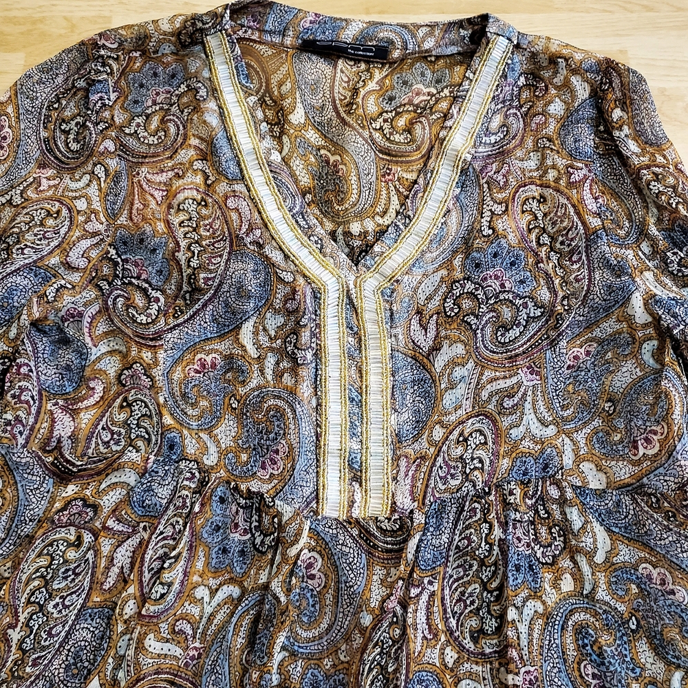 Vintage Beaded Neckline CPM Collection Paisley Long Sleeve Top One of a Kind - Picture 7 of 8